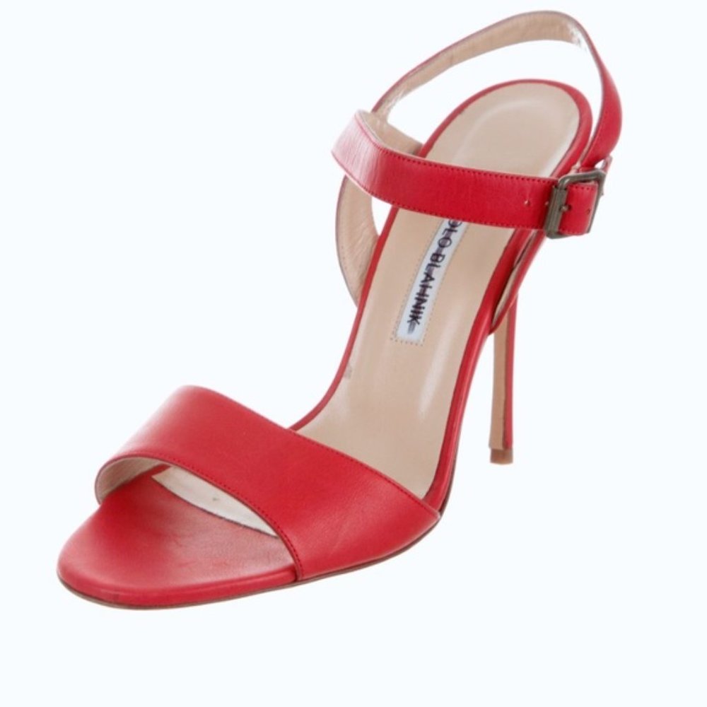 NWT MANOLO BLAHNIK Red Leather Sandals - Picture 2 of 6
